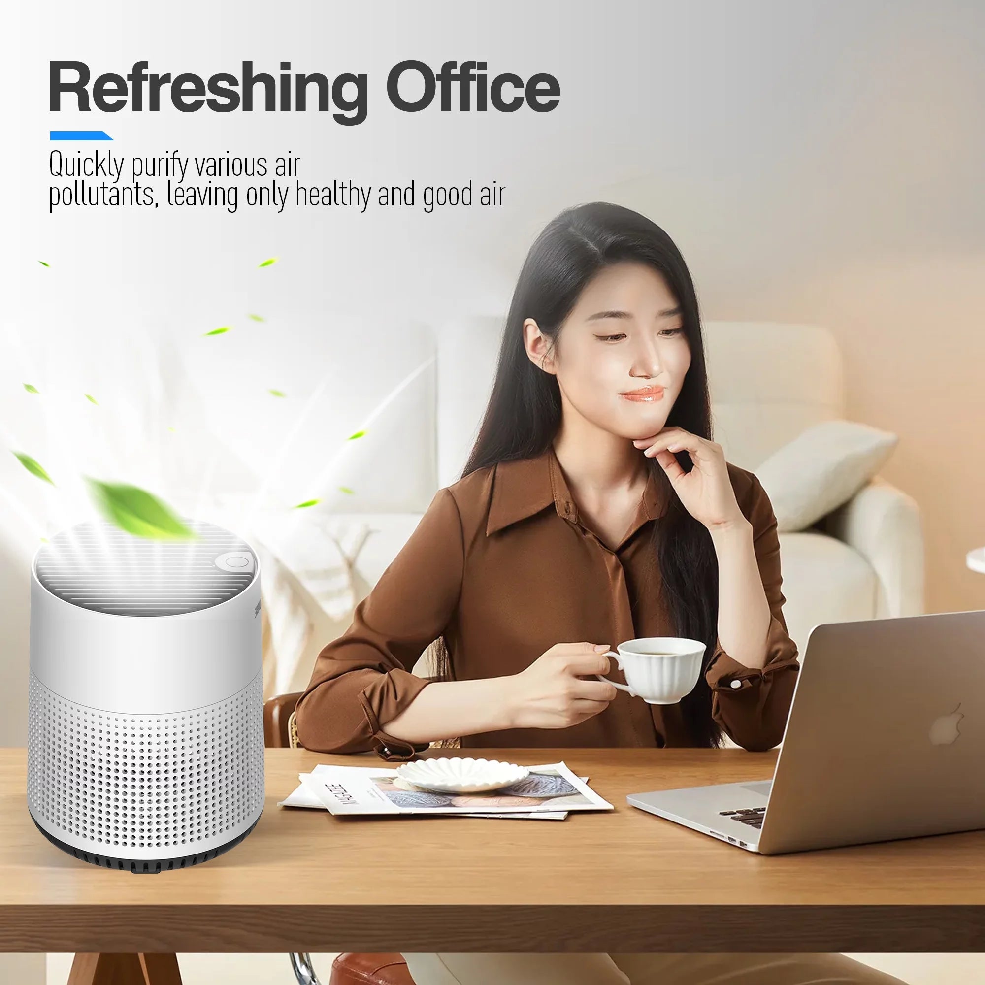 Air Purifier, 300 Sq.Ft Air Purifiers for Bedroom, H13 True HEPA Filter, Remove 99.9% Smoke Dust, White, HKJ-50A