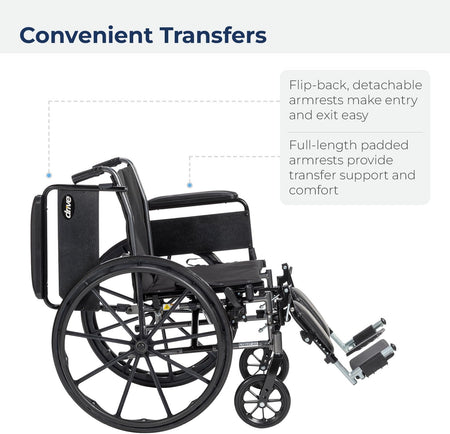 K320DFA-ELR Cruiser III Lightweight Folding Wheelchair with Flip Back Detachable Full Arms and Elevating Legrest, 1.6 Foot (Pack of 1)