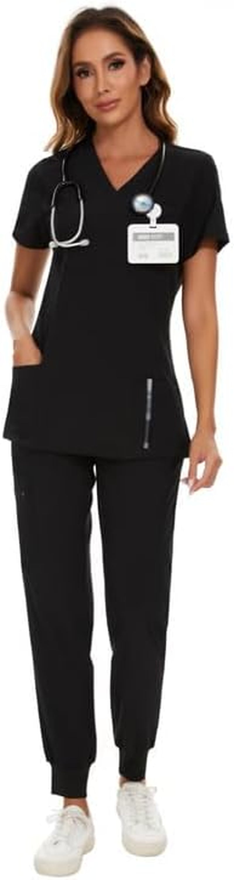 Scrubs for Women Set - Stretch V-Neck Scrub Top & Jogger Pant with 8 Pockets