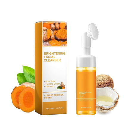 2 Pcs Turmeric Face Wash with Brush, Glow Wash Turmeric Foaming Facial Cleanser Gentle Scrub Deep Exfoliating for Women and Man.