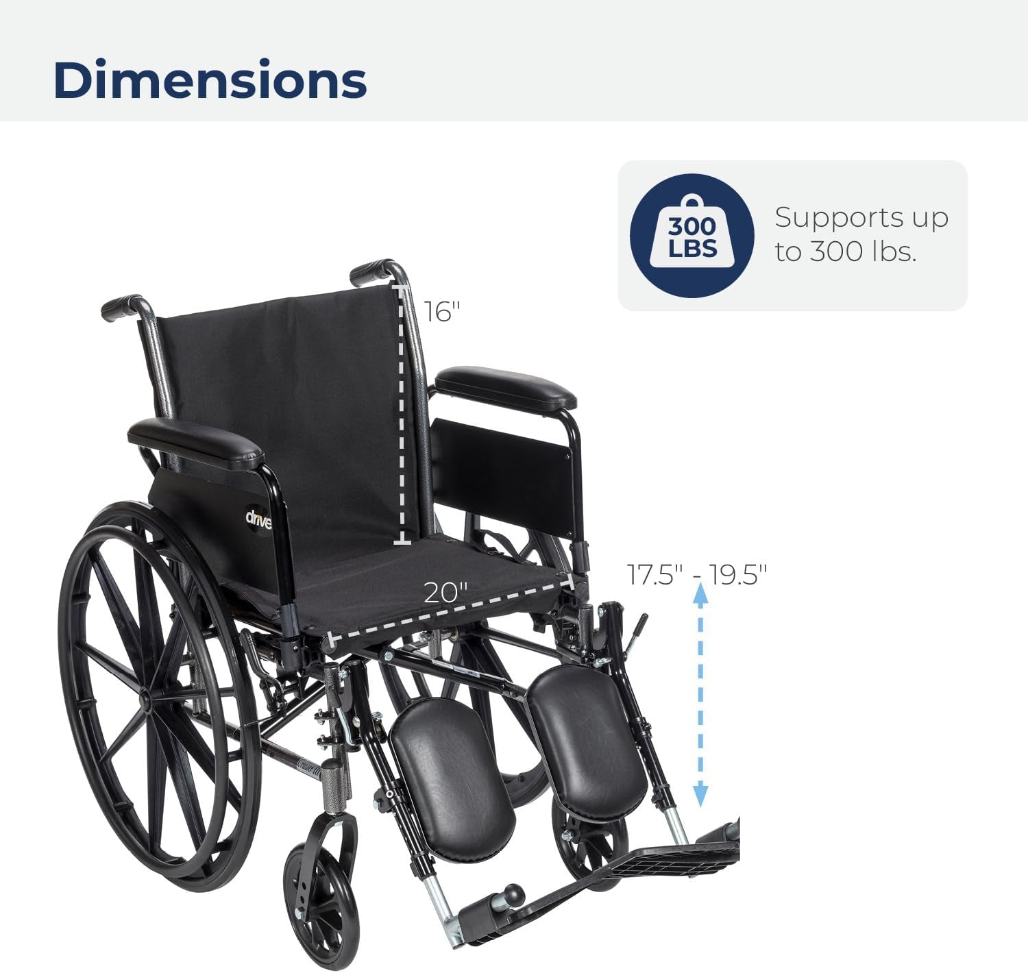 K320DFA-ELR Cruiser III Lightweight Folding Wheelchair with Flip Back Detachable Full Arms and Elevating Legrest, 1.6 Foot (Pack of 1)