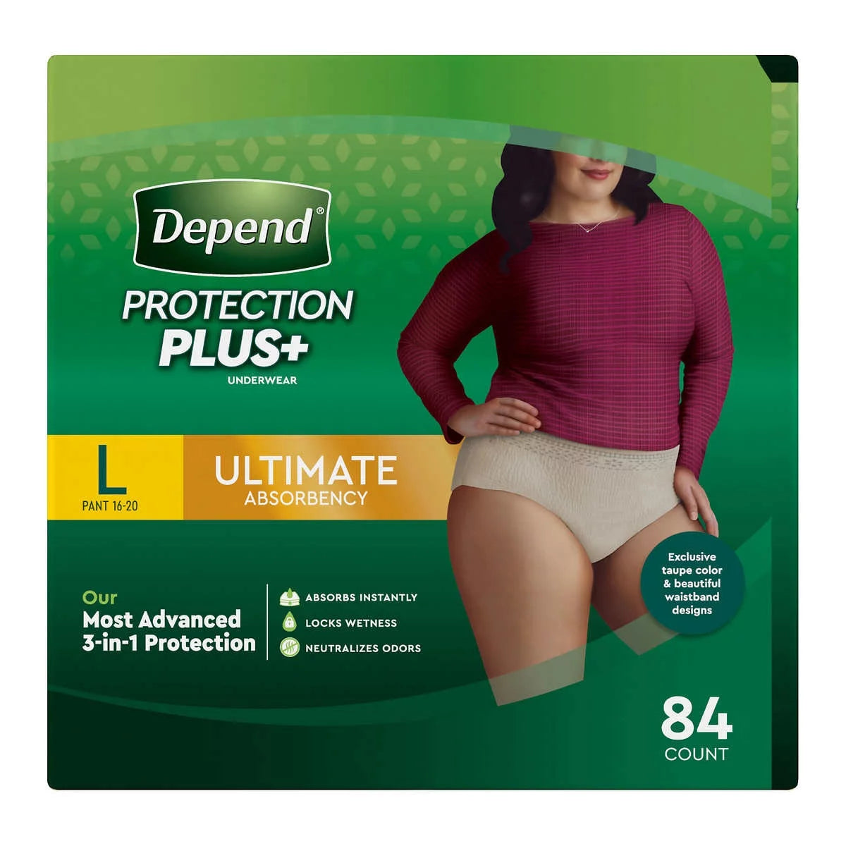 Protection plus Ultimate Underwear for Women, Large (84 Count)