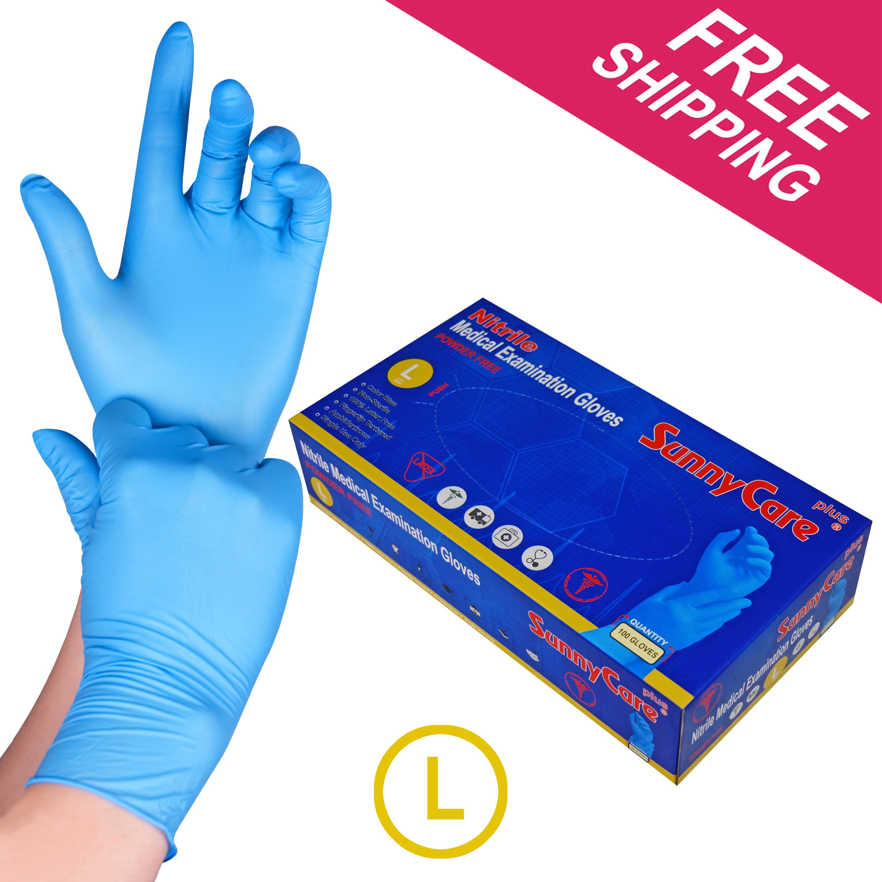 100  Nitrile Medical Exam Gloves Powder Free Chemo-Rated (Non Vinyl Latex) Size: Large