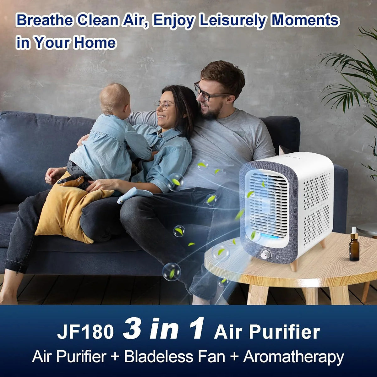 JF180 Air Purifiers for Bedroom Home HEPA Air Cleaner 780Sq.Ft with Aromatherapy Gray