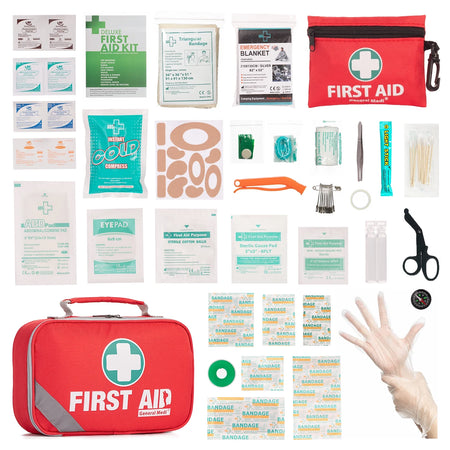 2-In-1 First Aid Kit (215 Piece) + Bonus 43 Piece Mini First Aid Kit -Includes Eyewash, Ice(Cold) Pack, Moleskin Pad and Emergency Blanket for Travel, Home, Office, Car, Camping