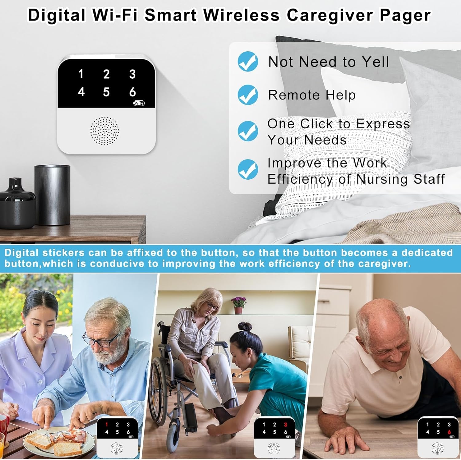 Wifi Wireless Caregiver Pager Life Alert System Alert Call Buttons for Seniors Patient Disabled Elderly 2 Panic Emergency Buttons 1 Receiver(Only Supports 2.4Ghz Wi-Fi)