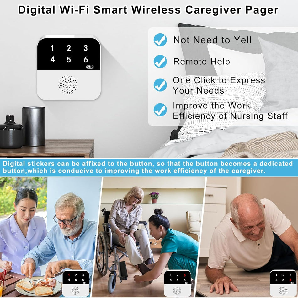 Wifi Wireless Caregiver Pager Life Alert System Alert Call Buttons for Seniors Patient Disabled Elderly 2 Panic Emergency Buttons 1 Receiver(Only Supports 2.4Ghz Wi-Fi)