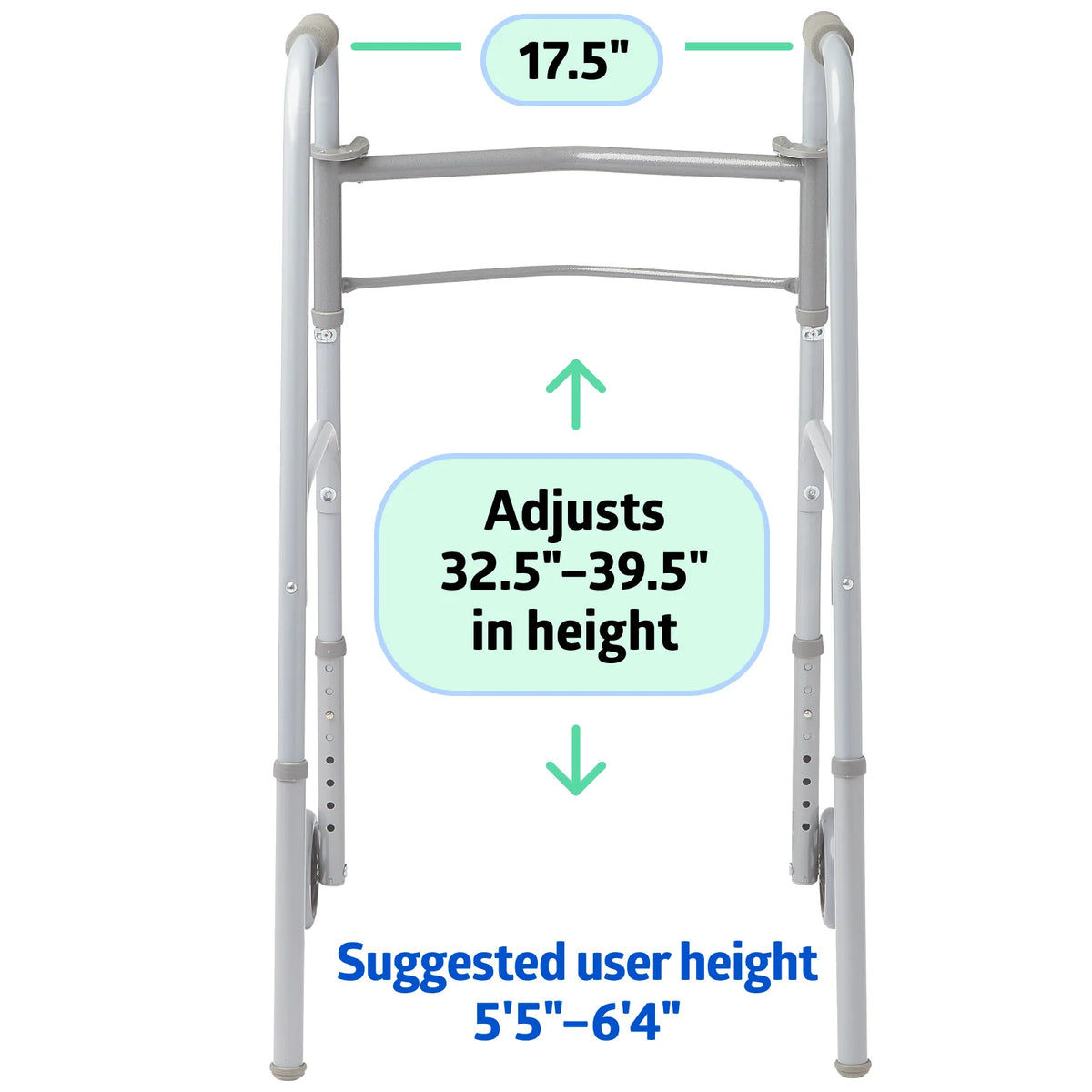 Lightweight Folding Walkers for Adults with 5” Wheels, Steel Frame Supports up to 400 Lbs.