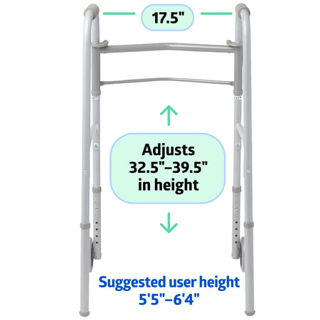 Lightweight Folding Walkers for Adults with 5” Wheels, Steel Frame Supports up to 400 Lbs.