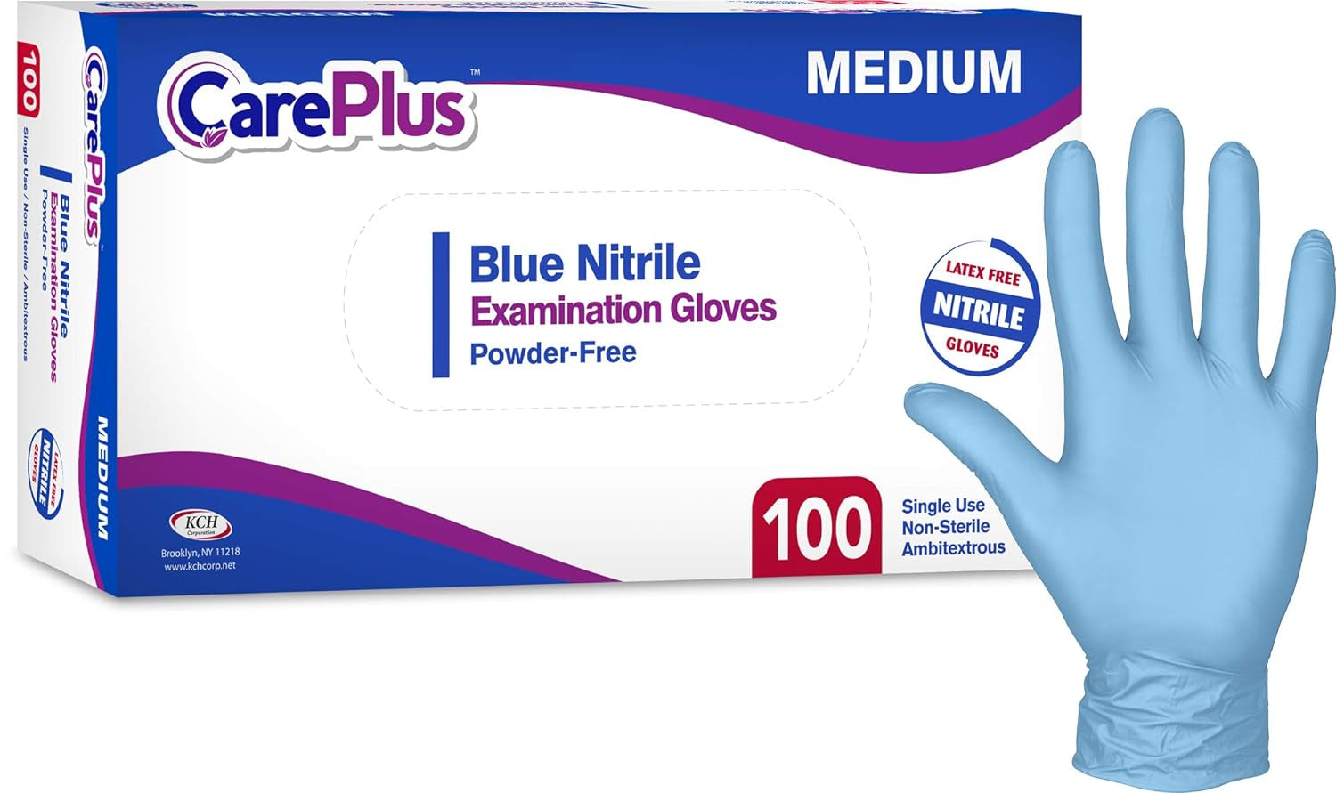 Nitrile Examination Medical Gloves, Blue, Medium 100 Count