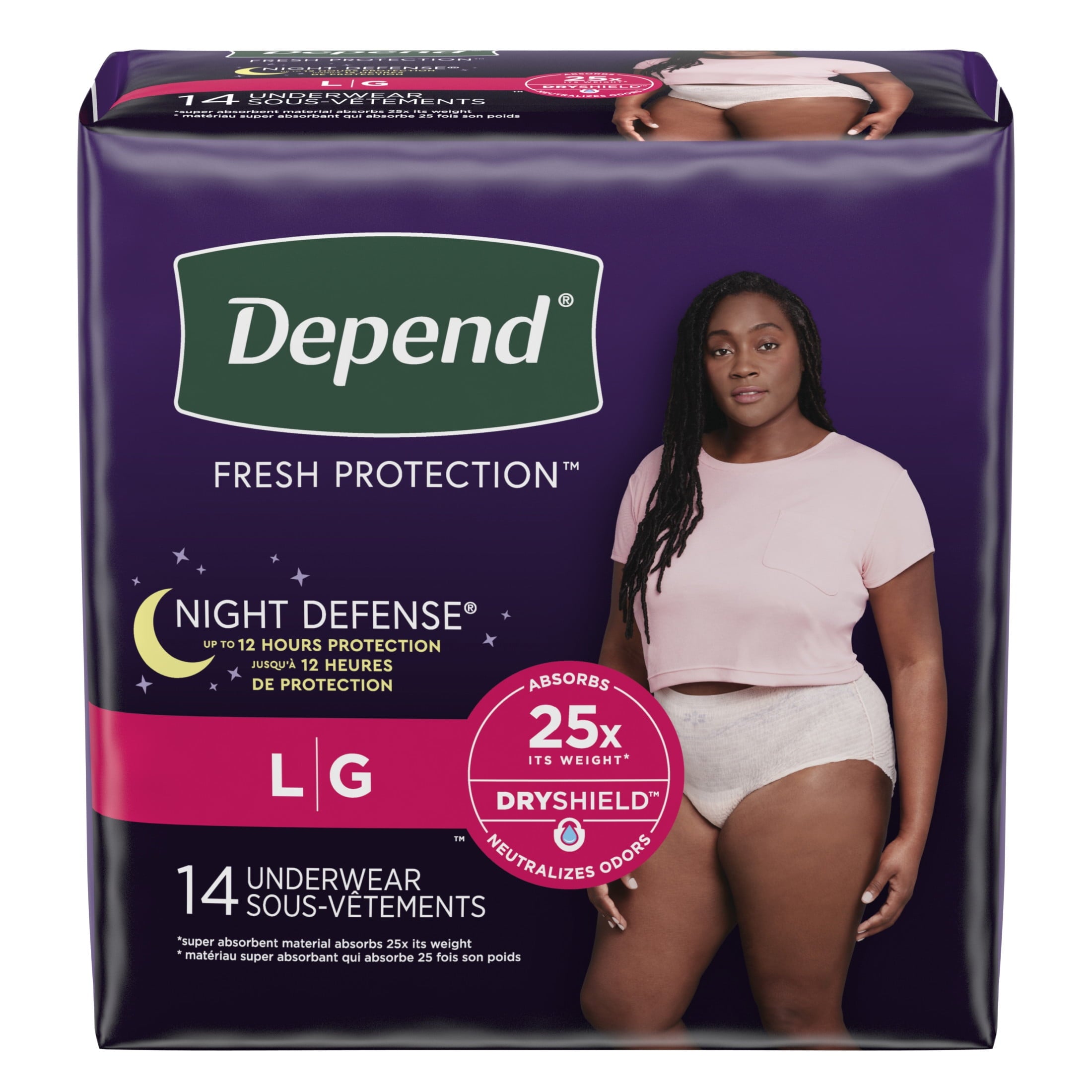 Night Defense Women'S Incontinence & Postpartum Bladder Leak Underwear, L, 14 Count