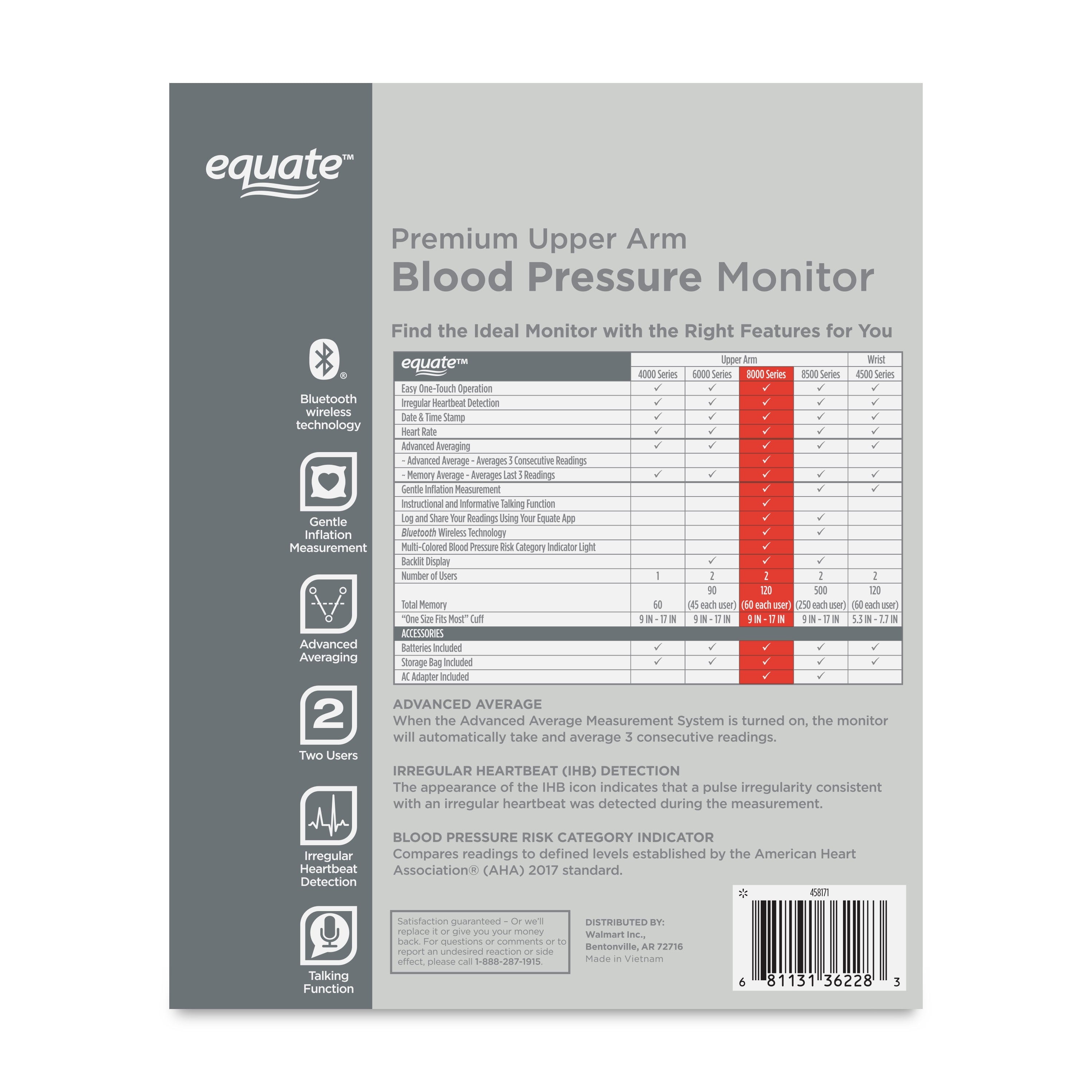 8000 Series Premium Upper Arm Cuff Blood Pressure Monitor. Equipped W/ Bluetooth Wireless Technology