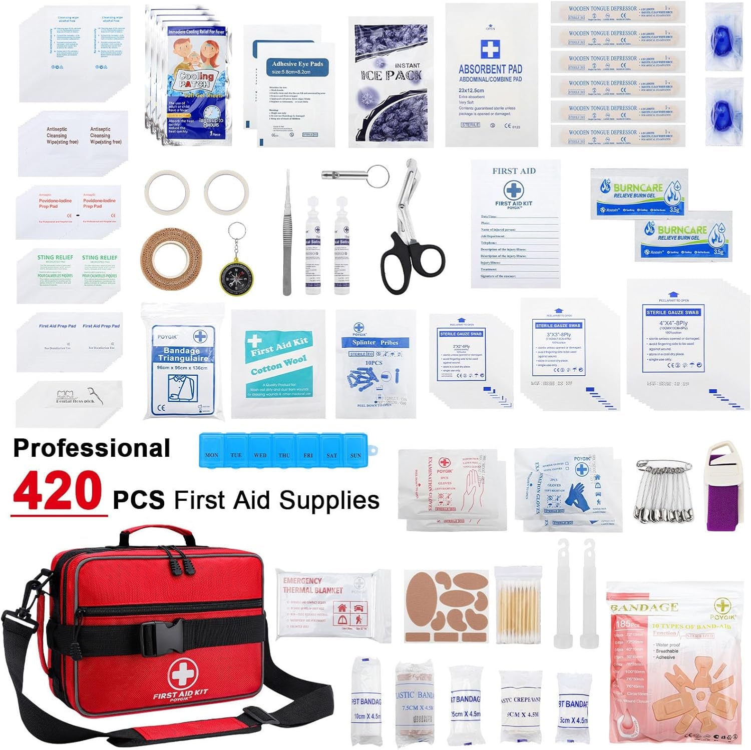 Premium 420 Piece Large First Aid Kit for Home, Car, Travel, Camping, Truck, Hiking, Sports, Office, Vehicle & Outdoor Emergencies - Emergency Medical Kits, Businesses & Home Medical Supplies