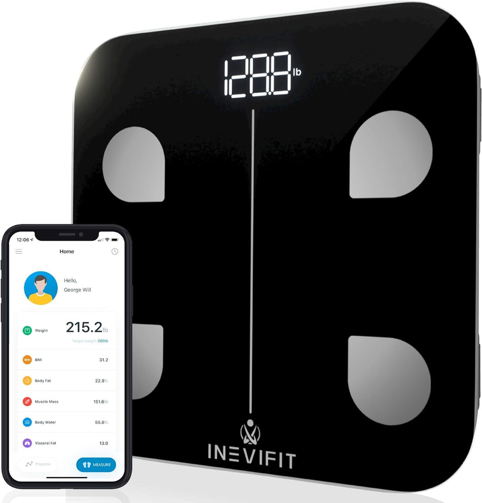 Smart Body Fat Scale, BMI Highly Accurate Bluetooth Digital Bathroom Body Composition Analyzer. Measures Body Fat, Water, Muscle, Bone Mass & More for Unlimited Users