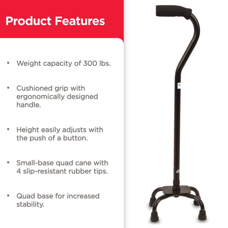 Fga741Eq Wmrt Quad Cane with Small Base for Walking, Black