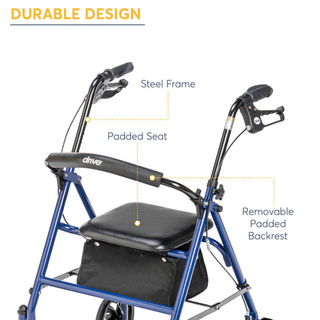 Four Wheel Rollator Rolling Walker with Fold up Removable Back Support, Blue