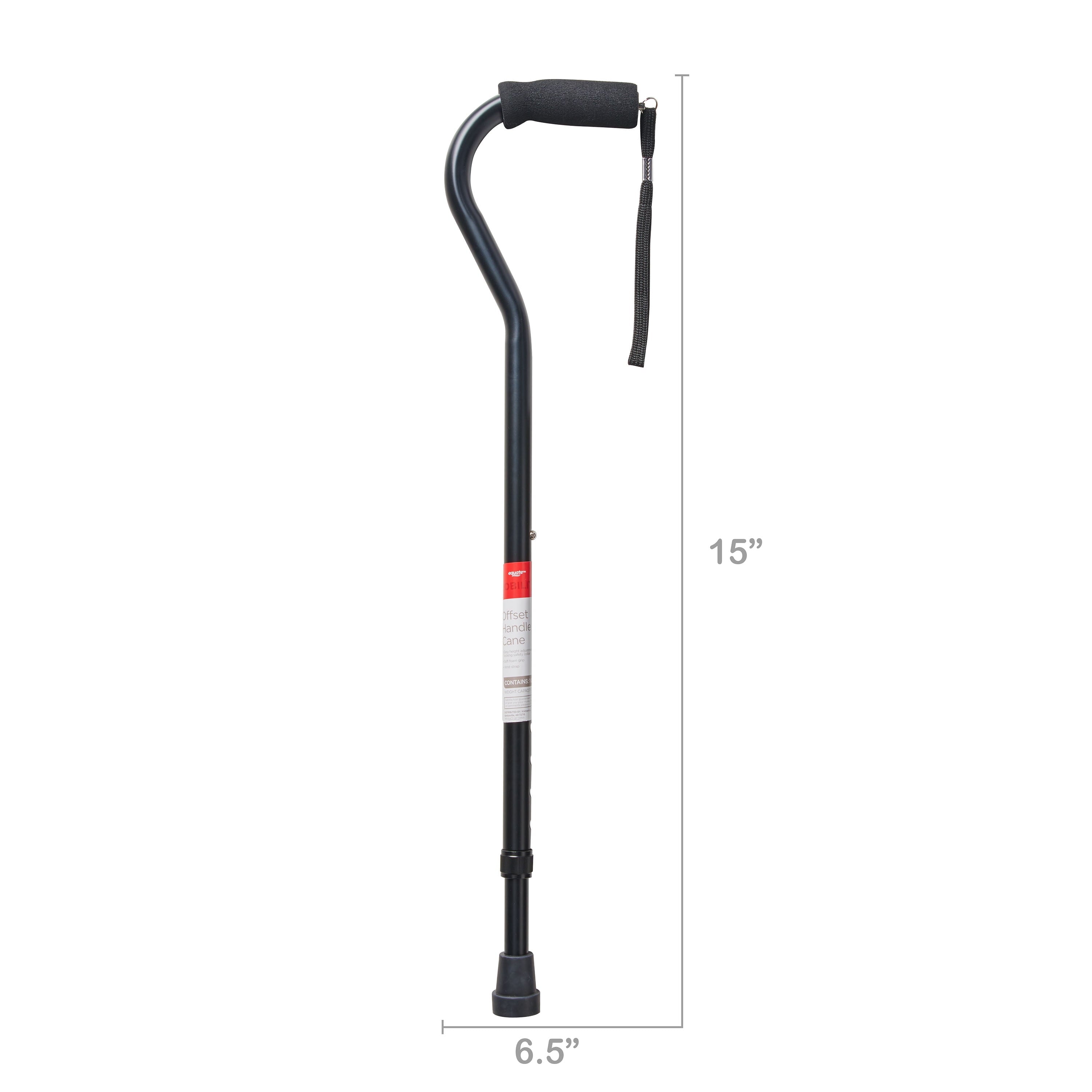 Mobility Aluminum Offset Handle Cane with Foam Handle, Adjustable Height, Black