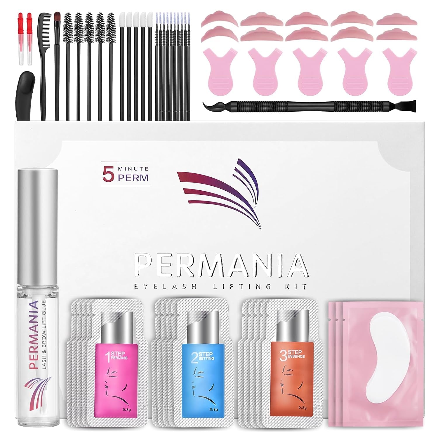 Lash Lift Kit, Lash Perm Kit, Fast Eyelash Lifting 5 Minutes DIY at Home with Strong Glue Disposable Sachet Lash Lifting Kit Last 6 Weeks (30Pcs）