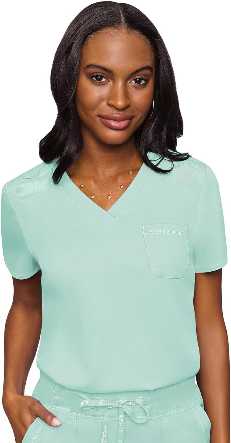 Women'S V-Neck Scrub Top, Modern Fit Tuck-In Top with Stretchy Rib-Knit Shoulders and Chest Pocket - MC7448