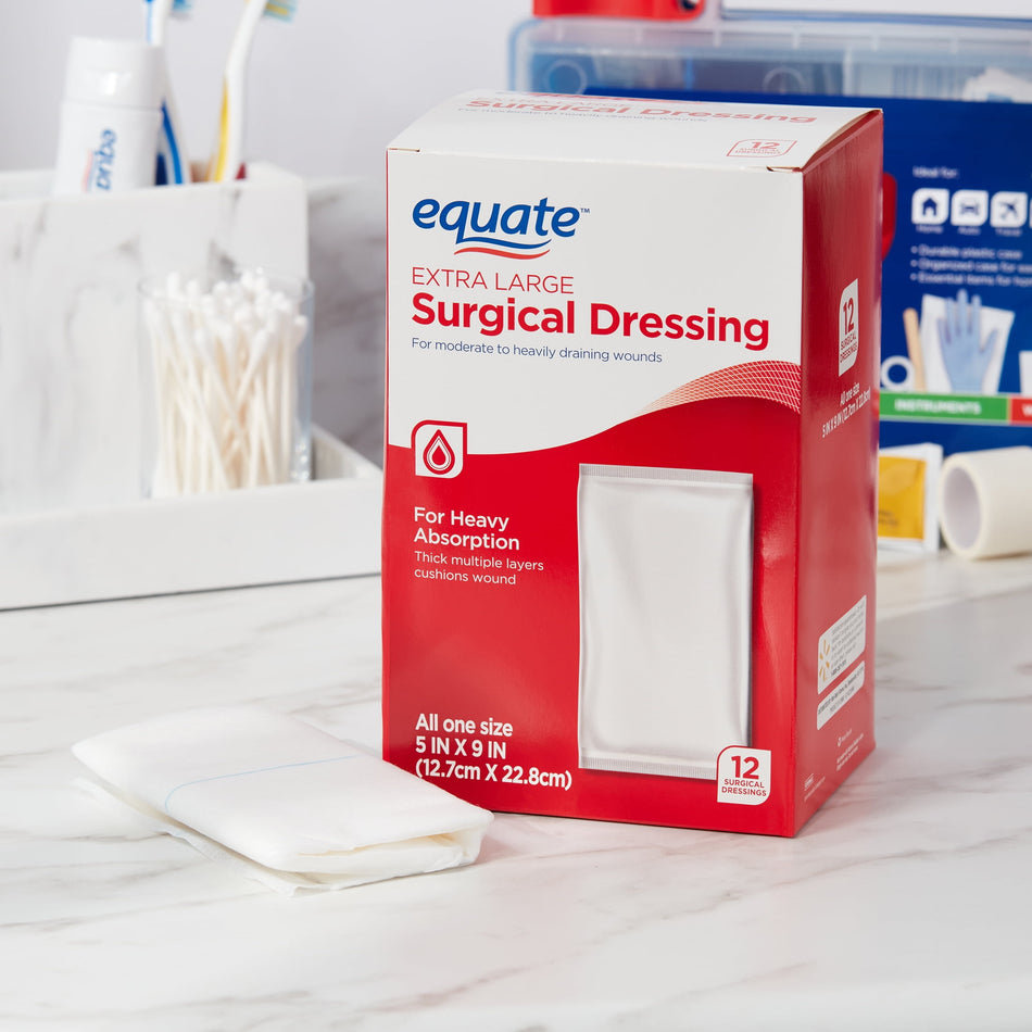 Extra Large Absorbent Surgical Dressing, for Moderate to Heavy Wounds, 12 Count