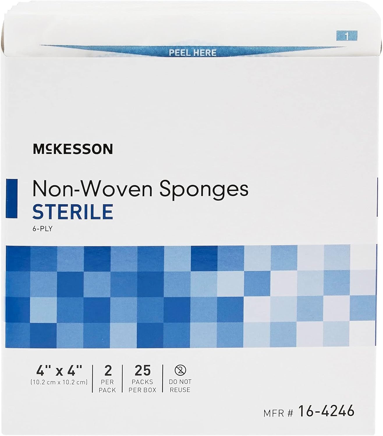 Non-Woven Sponges, Sterile, 6-Ply, Polyester/Rayon, 4 in X 4 In, 2 per Pack, 25 Packs, 50 Total