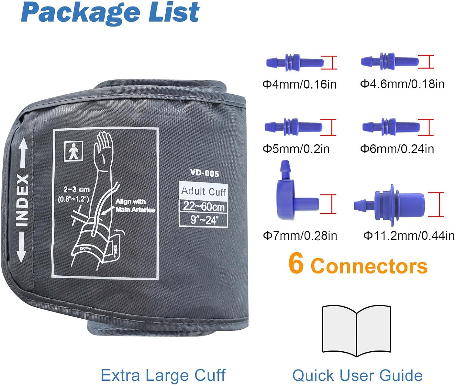 Extra Large Blood Pressure Cuff (9"-24" | 22-60Cm) - XL Replacement BP Cuff for Big Arms, Compatible with Omron BP Monitors, Adult Cuff Only - 6 Connectors