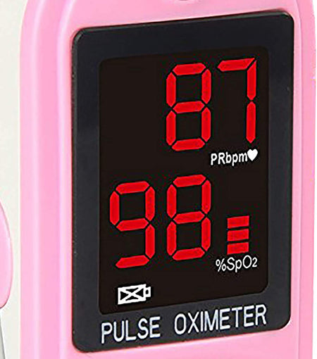 Concord Basics Pink Fingertip Pulse Oximeter Blood Oxygen Saturation Monitor with Carrying Case, Batteries, Silicone Cover and Lanyard