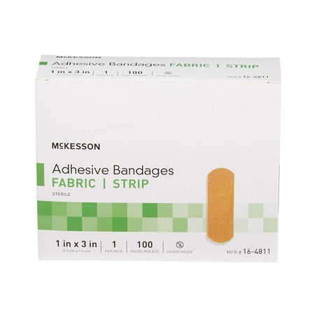 Adhesive Bandages, Sterile, Fabric Strip, 1 in X 3 In, 100 Count, 24 Packs, 2400 Total