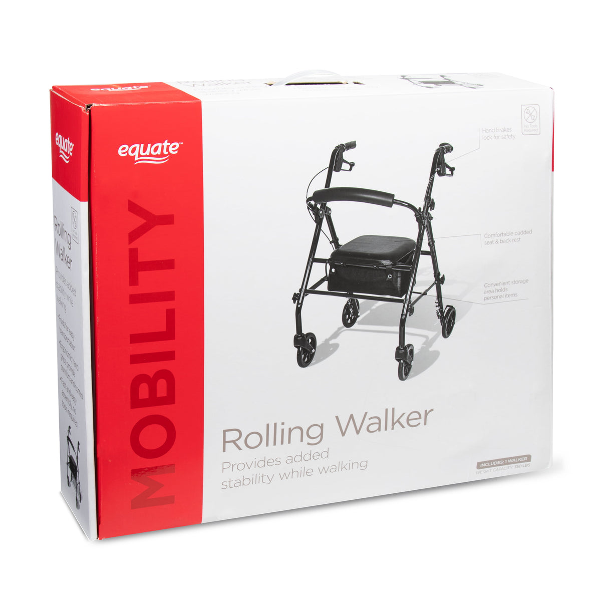 Rolling Walker for Seniors, Rollator with Seat and Wheels, Black, 350 Lb Capacity