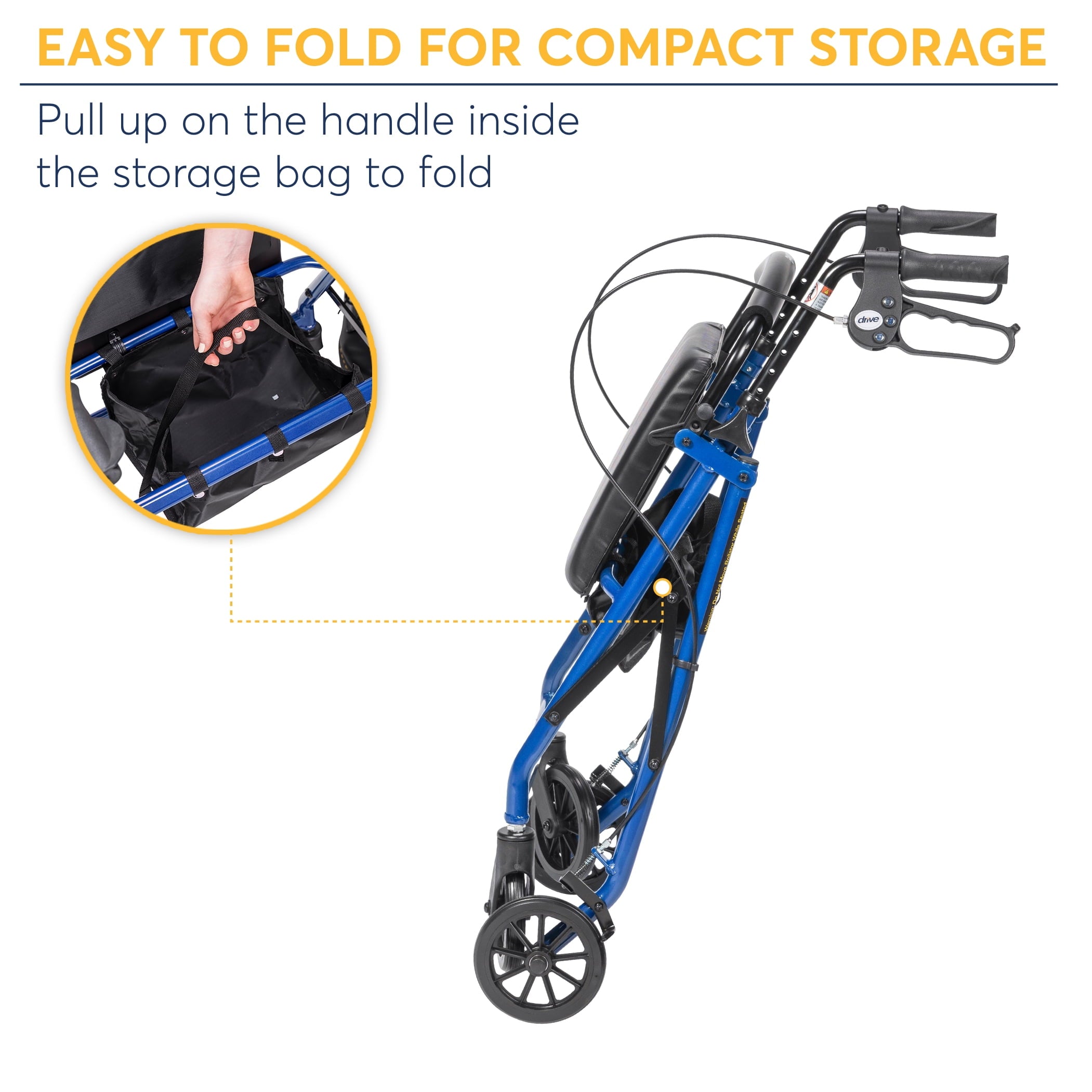 Rollator Rolling Walker with 6" Wheels, Fold up Removable Back Support and Padded Seat, Blue