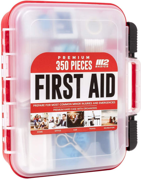 Professional 350 Piece Emergency First Aid Kit | Business & Home Medical Supplies | Hard Case, Dual Layer, Wall Mountable | Office, Car, School, Camping, Hunting, Sports