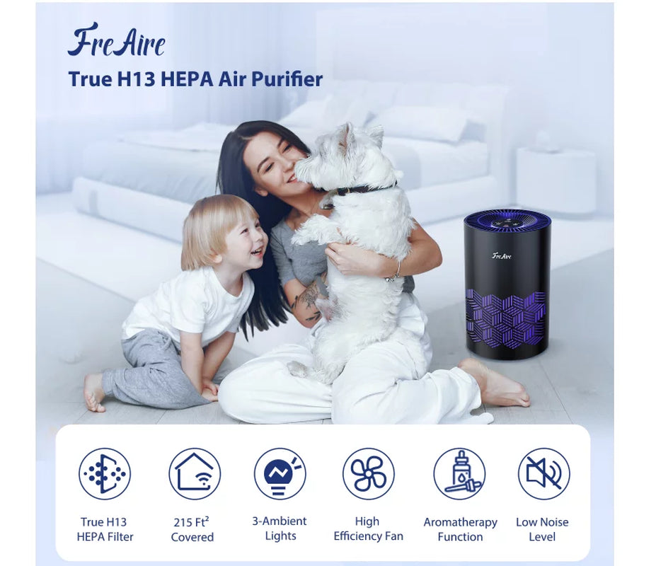 Air Purifiers for Bedroom, H13 HEPA Air Purifier with RGB Lights, Air Purifiers for Pets Dust Smoke Pollen Dander Smell, Air Cleaner with Air Filter for Home Office Large Living Room (Black)