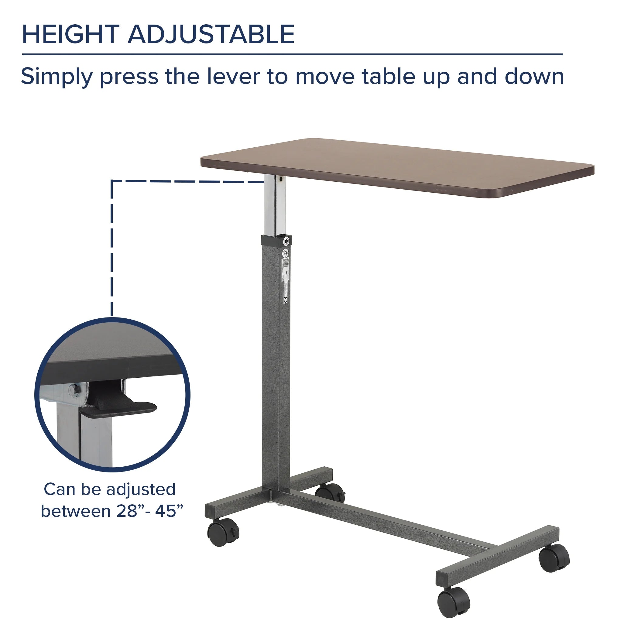 Non Tilt Top Overbed Table, Silver Vein