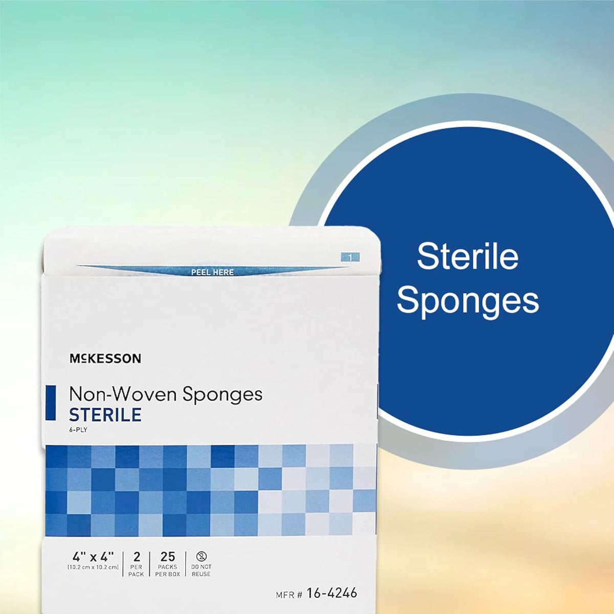 Non-Woven Sponges, Sterile, 6-Ply, Polyester/Rayon, 4 in X 4 In, 2 per Pack, 25 Packs, 50 Total