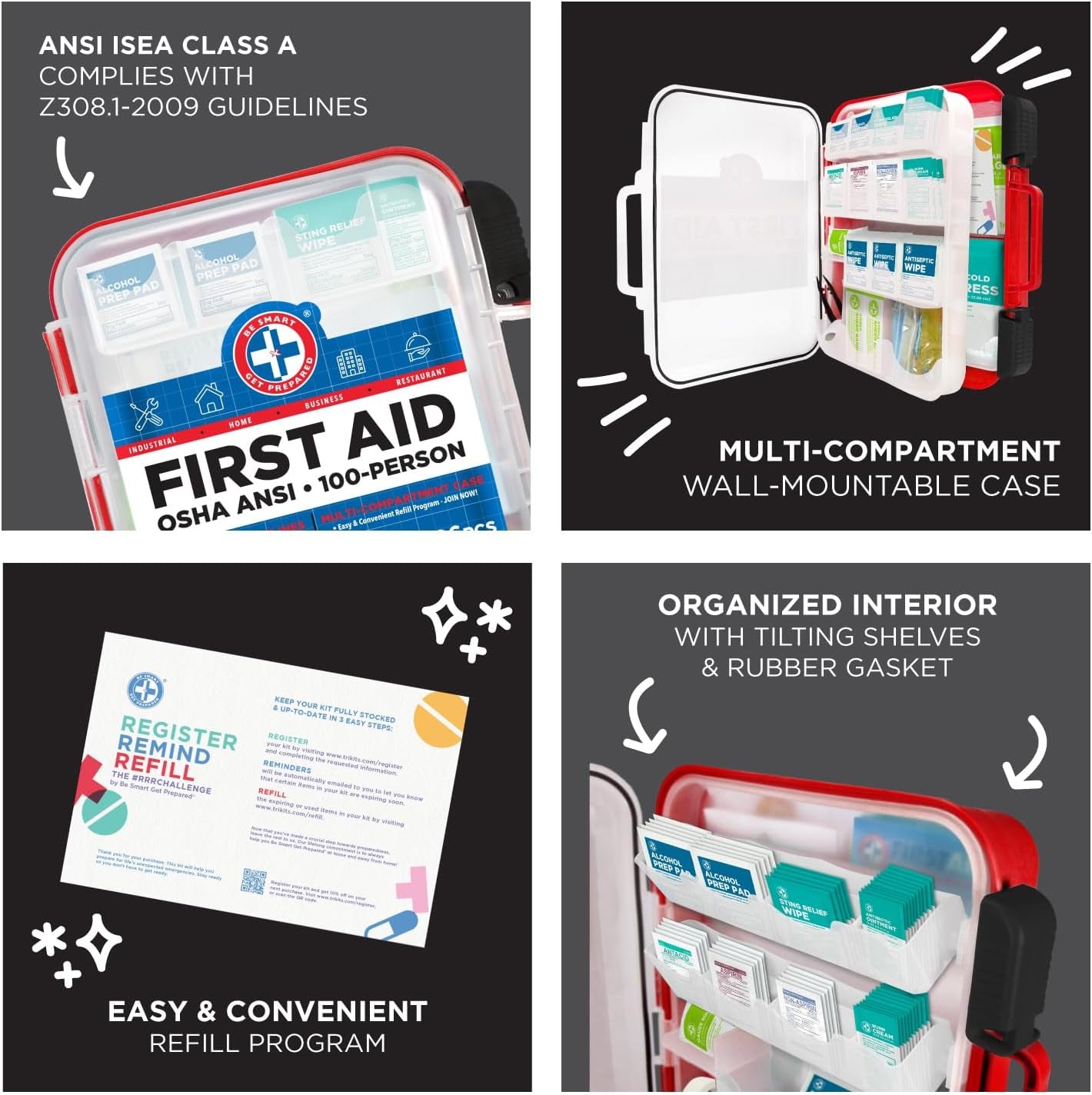 First Aid Kit Hard Red Case 326 Pieces Exceeds OSHA and ANSI Guidelines 100 People - Office, Home, Car, School, Emergency, Survival, Camping, Hunting and Sports (20HBC01015REV3)