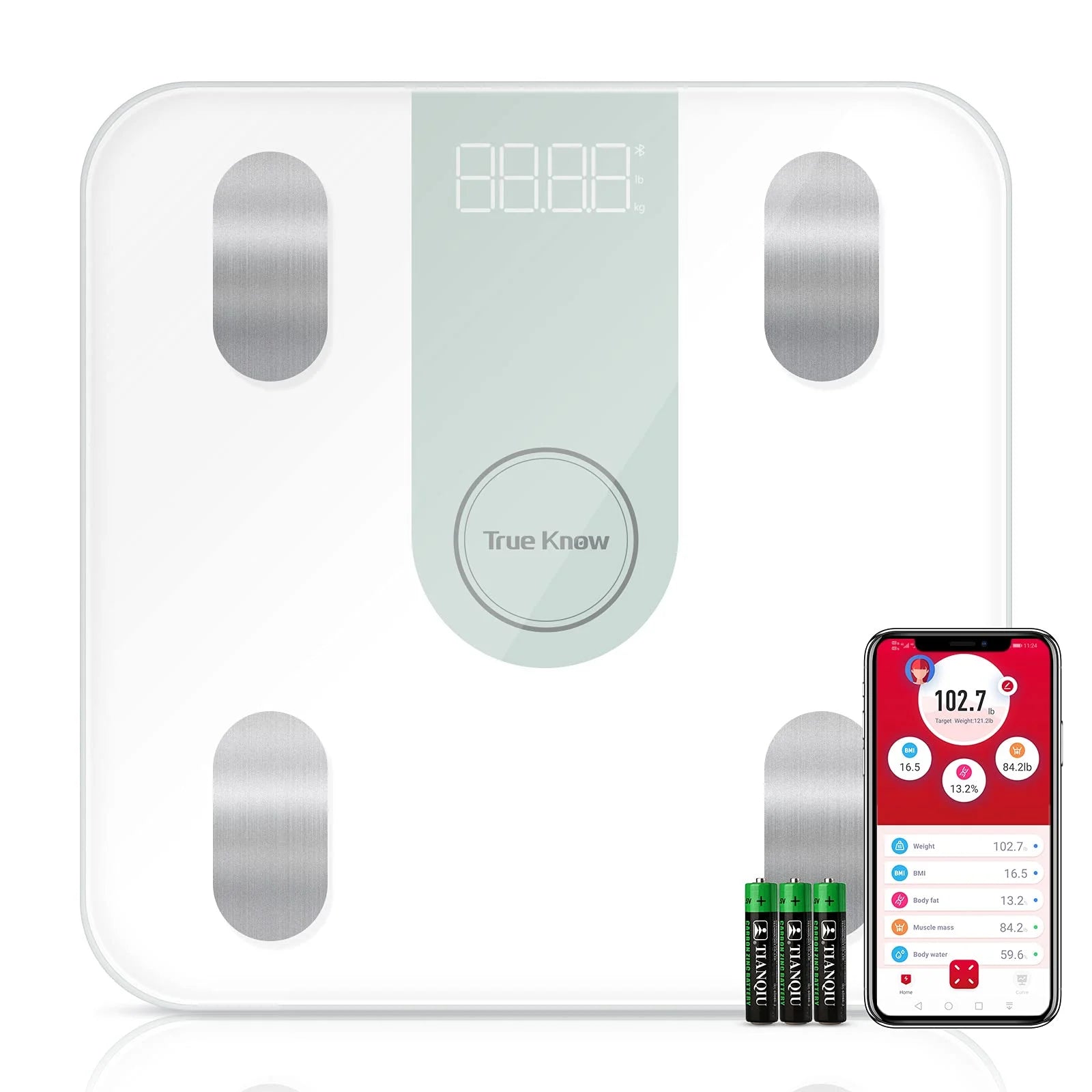 Body Fat Scale Smart BMI Scale, Bluetooth Body Composition Analyzer, 14 Body Data Scales for Body Weight with Backlit LED Display White