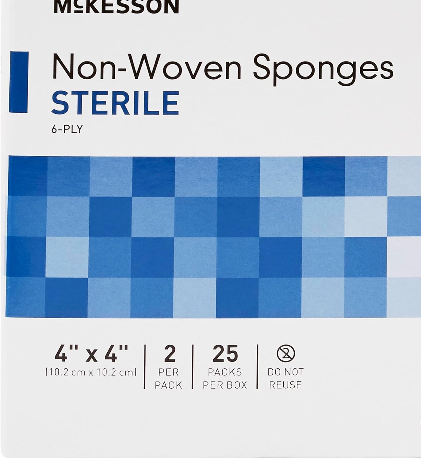 Non-Woven Sponges, Sterile, 6-Ply, Polyester/Rayon, 4 in X 4 In, 2 per Pack, 25 Packs, 50 Total