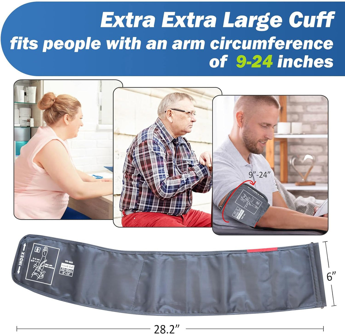 Extra Large Blood Pressure Cuff (9"-24" | 22-60Cm) - XL Replacement BP Cuff for Big Arms, Compatible with Omron BP Monitors, Adult Cuff Only - 6 Connectors