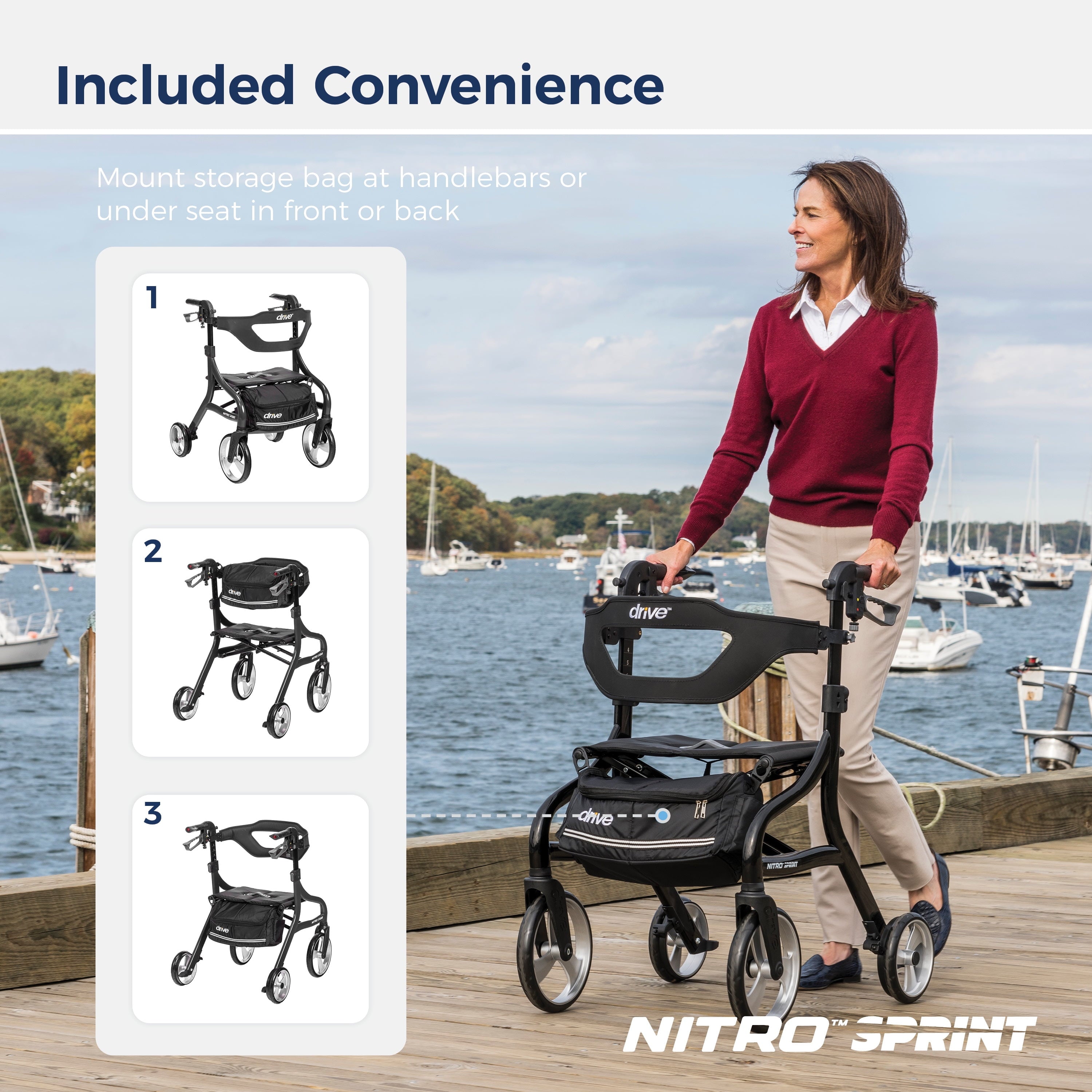 Nitro Sprint Rollator Rolling Walker, Hemi Height, Black