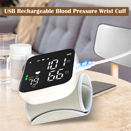 Wrist Blood Pressure Monitors with Adjustable Cuff and Large LCD Display Rechargable BP Monitor Machine for Home Use,White