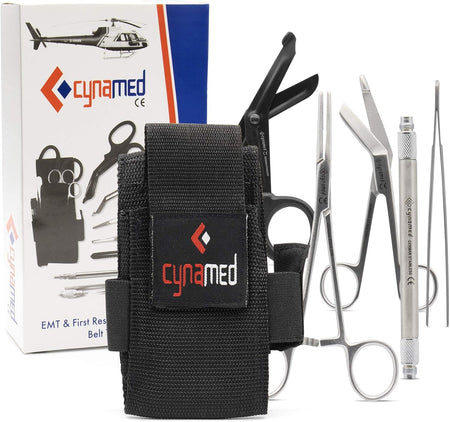 First Responder Medical Tool Kit - Bandage Scissors, Magnetic Debris Remover, EMT Shears, Hemostat, Tweezers - Adjustable Multi-Pocket Nylon Belt Pouch - Paramedic, Nurse, Emergency Responders