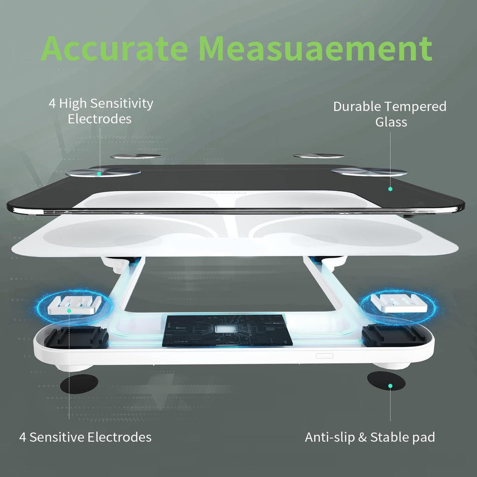 Body Fat Scale, USB Rechargeable Digital Weight Bathroom Scales,  Smart BMI Scale with 13 Body Data, Electronic Scale for Body Weight with Bluetooth, 400Lbs, Digital Bathroom Weight Scale White