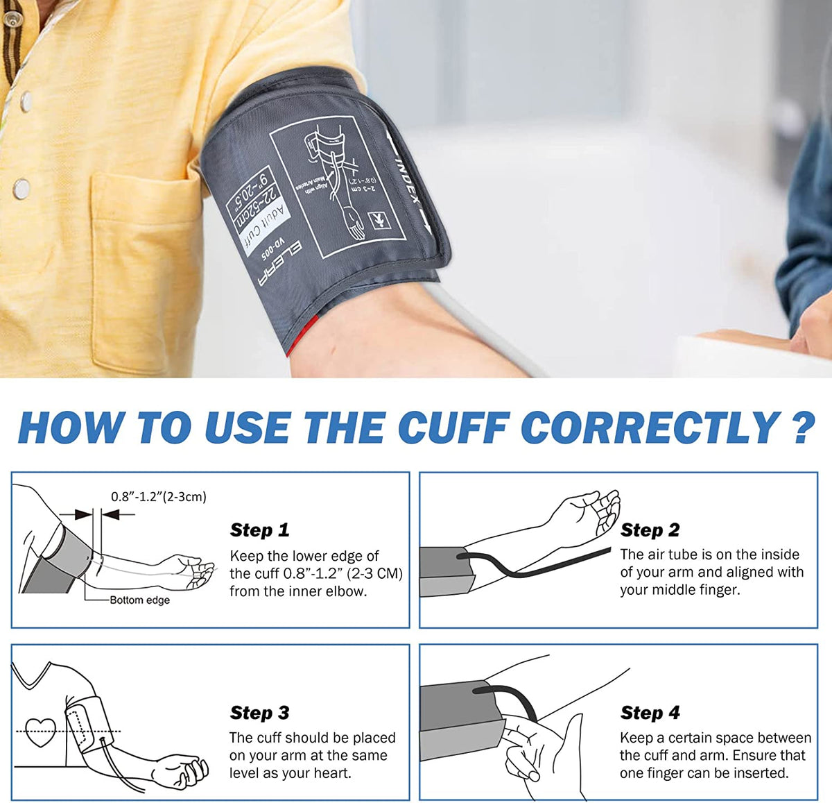 Extra Large Blood Pressure Cuff (9"-24" | 22-60Cm) - XL Replacement BP Cuff for Big Arms, Compatible with Omron BP Monitors, Adult Cuff Only - 6 Connectors