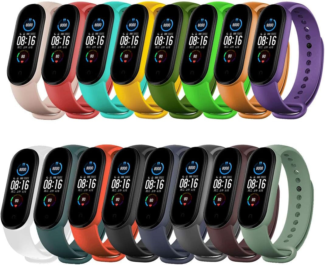 Replacement Bands Compatible with Xiaomi Mi Band 6/Xiaomi Mi Band 5/Amazfit Band 5, Soft Silicone Wristbands, Sport Adjustable Wrist Strap for Women Men