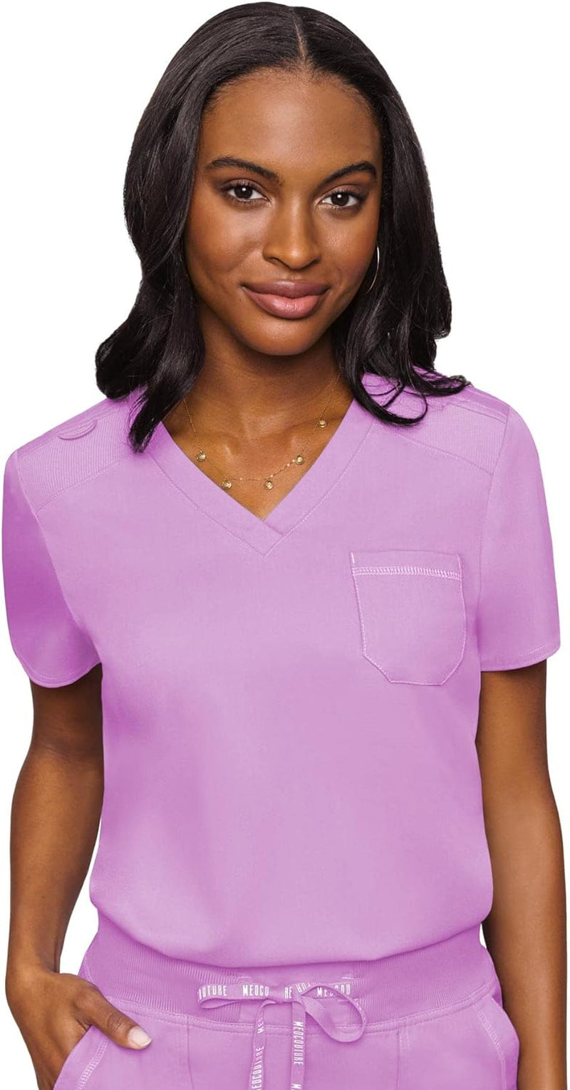 Women'S V-Neck Scrub Top, Modern Fit Tuck-In Top with Stretchy Rib-Knit Shoulders and Chest Pocket - MC7448