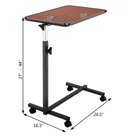 27"-44" Adjustable Height Overbed Table with Wheels for Hospital Home Office Bedside Table