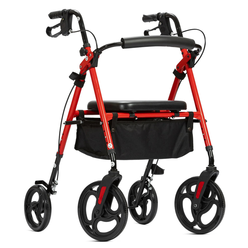 Mobility Rollator Walker with 10" Wheels, Adjustable Seat and Arms, Red