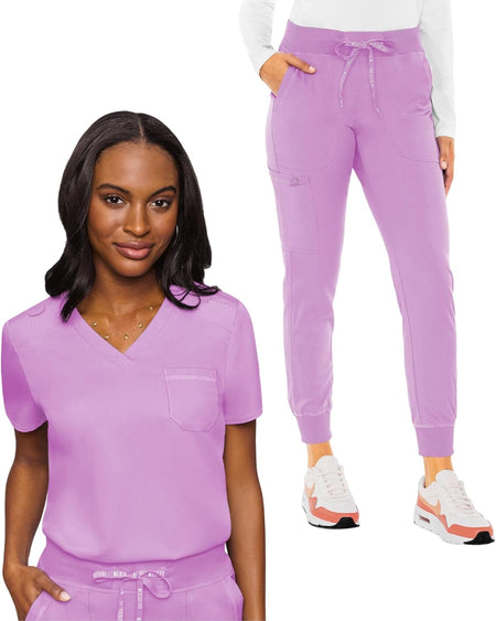 Women'S Scrub Set with V- Neck Scrub Top MC7448 and 2-Way Stretch Pants 7710