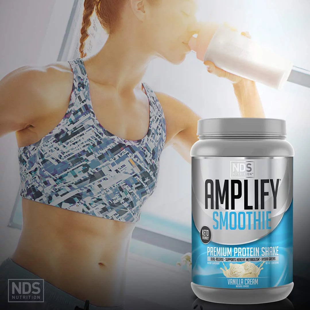 Nutrition Amplify Smoothie Premium Whey Protein Powder Shake with Added Greens and Amino Acids - Build Lean Muscle, Gain Strength, Lasting Energy, and Lose Fat - Vanilla (30 Servings)