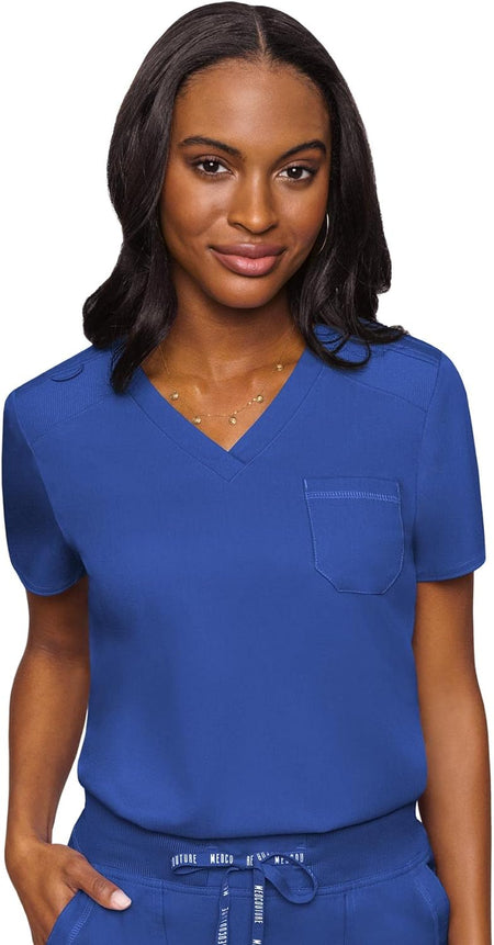 Women'S V-Neck Scrub Top, Modern Fit Tuck-In Top with Stretchy Rib-Knit Shoulders and Chest Pocket - MC7448